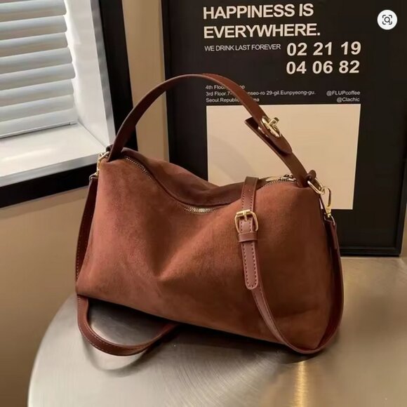 New Retro PU Leather Shoulder Bag, Brown Coffee Black, Textured Crossbody Tote - Picture 3 of 16